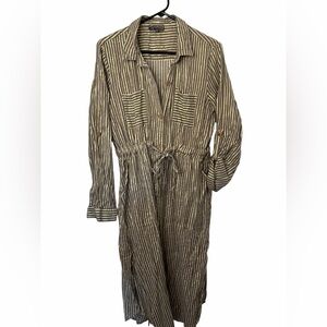 J. Glee Gold and Brown Stripe Shirtdress Button up Long sleeve